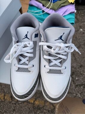 Jordan White and Gray Retro Low-Top Sneakers with Elephant Print